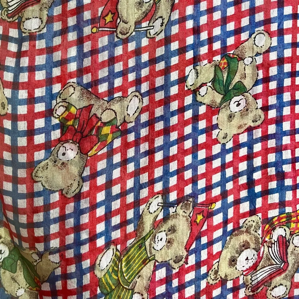 Teddy Bear Print Silk Scarf Rectangle 62” X 14” Novelty Cottagecore Whimsical - Picture 5 of 7